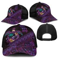 Hawaiian Abstract Sea Turtle Baseball Net Cap Polynesian Tapa Art and Kakau Tattoo Purple WaterColor LT03 - Polynesian Pride