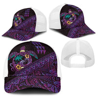 Hawaiian Abstract Sea Turtle Baseball Net Cap Polynesian Tapa Art and Kakau Tattoo Purple WaterColor LT03 - Polynesian Pride