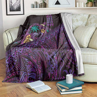 Hawaiian Abstract Sea Turtle Blanket Polynesian Tapa Art and Kakau Tattoo Purple WaterColor - Polynesian Pride