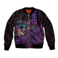 Hawaiian Abstract Sea Turtle Bomber Jacket Polynesian Tapa Art and Kakau Tattoo Purple WaterColor - Polynesian Pride