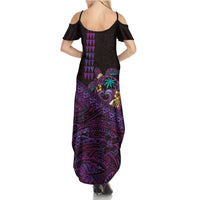 Hawaiian Abstract Sea Turtle Family Matching Summer Maxi Dress and Hawaiian Shirt Polynesian Tapa Art and Kakau Tattoo Purple WaterColor - Polynesian Pride