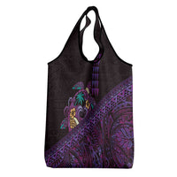 Hawaiian Abstract Sea Turtle Grocery Bag Polynesian Tapa Art and Kakau Tattoo Purple WaterColor - Polynesian Pride