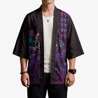 Hawaiian Abstract Sea Turtle Kimono Polynesian Tapa Art and Kakau Tattoo Purple WaterColor - Polynesian Pride