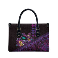 Hawaiian Abstract Sea Turtle Leather Bag Polynesian Tapa Art and Kakau Tattoo Purple WaterColor - Polynesian Pride