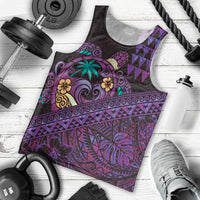 Hawaiian Abstract Sea Turtle Men Tank Top Polynesian Tapa Art and Kakau Tattoo Purple WaterColor - Polynesian Pride