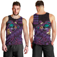 Hawaiian Abstract Sea Turtle Men Tank Top Polynesian Tapa Art and Kakau Tattoo Purple WaterColor - Polynesian Pride