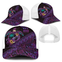 Hawaiian Abstract Sea Turtle Mesh Trucker Cap Polynesian Tapa Art and Kakau Tattoo Purple WaterColor LT03 - Polynesian Pride