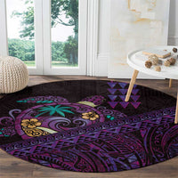 Hawaiian Abstract Sea Turtle Round Carpet Polynesian Tapa Art and Kakau Tattoo Purple WaterColor - Polynesian Pride