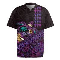 Hawaiian Abstract Sea Turtle Rugby Jersey Polynesian Tapa Art and Kakau Tattoo Purple WaterColor - Polynesian Pride