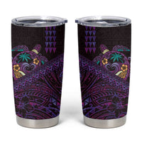 Hawaiian Abstract Sea Turtle Tumbler Cup Polynesian Tapa Art and Kakau Tattoo Purple WaterColor - Polynesian Pride