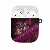Hawaiian Abstract Sea Turtle AirPods Case Polynesian Tapa Art and Kakau Tattoo Pink WaterColor LT03 Black - Polynesian Pride