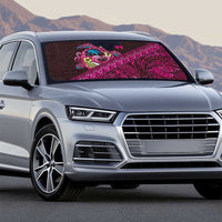 Hawaiian Abstract Sea Turtle Auto Sun Shade Polynesian Tapa Art and Kakau Tattoo Pink WaterColor - Polynesian Pride