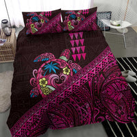 Hawaiian Abstract Sea Turtle Bedding Set Polynesian Tapa Art and Kakau Tattoo Pink WaterColor - Polynesian Pride