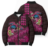 Hawaiian Abstract Sea Turtle Bomber Puffer Jacket Polynesian Tapa Art and Kakau Tattoo Pink WaterColor - Polynesian Pride