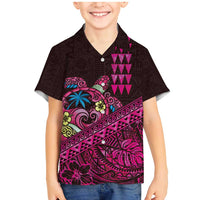 Hawaiian Abstract Sea Turtle Family Matching Mermaid Dress and Hawaiian Shirt Polynesian Tapa Art and Kakau Tattoo Pink WaterColor - Polynesian Pride