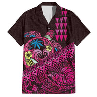 Hawaiian Abstract Sea Turtle Family Matching Off Shoulder Maxi Dress and Hawaiian Shirt Polynesian Tapa Art and Kakau Tattoo Pink WaterColor - Polynesian Pride