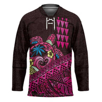 Hawaiian Abstract Sea Turtle Hockey Jersey Polynesian Tapa Art and Kakau Tattoo Pink WaterColor - Polynesian Pride