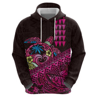 Hawaiian Abstract Sea Turtle Hoodie Polynesian Tapa Art and Kakau Tattoo Pink WaterColor - Polynesian Pride