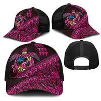 Hawaiian Abstract Sea Turtle Mesh Trucker Cap Polynesian Tapa Art and Kakau Tattoo Pink WaterColor LT03 - Polynesian Pride