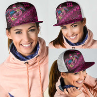 Hawaiian Abstract Sea Turtle Mesh Trucker Cap Polynesian Tapa Art and Kakau Tattoo Pink WaterColor LT03 - Polynesian Pride