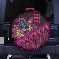 Hawaiian Abstract Sea Turtle Spare Tire Cover Polynesian Tapa Art and Kakau Tattoo Pink WaterColor - Polynesian Pride