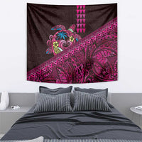 Hawaiian Abstract Sea Turtle Tapestry Polynesian Tapa Art and Kakau Tattoo Pink WaterColor - Polynesian Pride