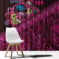 Hawaiian Abstract Sea Turtle Window Curtain Polynesian Tapa Art and Kakau Tattoo Pink WaterColor - Polynesian Pride