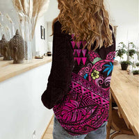 Hawaiian Abstract Sea Turtle Women Casual Shirt Polynesian Tapa Art and Kakau Tattoo Pink WaterColor - Polynesian Pride