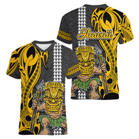 Hawaii Island Women V Neck T Shirt Hawaiian Warrior and Kakau Symbols Abstract Tattoo LT03 - Polynesian Pride