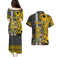 Custom Hawaii Island Couples Matching Puletasi Dress and Hawaiian Shirt Hawaiian Warrior and Kakau Symbols Abstract Tattoo LT03 - Polynesian Pride