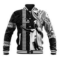 Hawaii Island Baseball Jacket Hawaiian King and Kakau Symbols Abstract Shoulder Tattoo LT03 Unisex Black - Polynesian Pride
