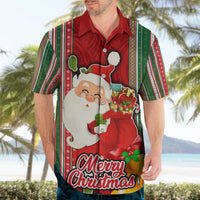 Custom Kiribati Christmas Hawaiian Shirt Santa With Gift Bag Behind Ribbons Seamless Red Maori LT03 - Polynesian Pride