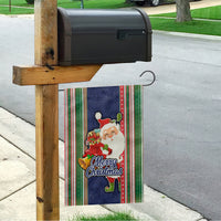 Kiribati Christmas Garden Flag Santa With Gift Bag Behind Ribbons Seamless Blue Maori LT03 - Polynesian Pride