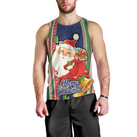 Kiribati Christmas Men Tank Top Santa With Gift Bag Behind Ribbons Seamless Blue Maori LT03 - Polynesian Pride