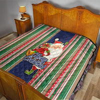 Kiribati Christmas Quilt Santa With Gift Bag Behind Ribbons Seamless Blue Maori LT03 - Polynesian Pride