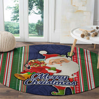 Kiribati Christmas Round Carpet Santa With Gift Bag Behind Ribbons Seamless Blue Maori LT03 - Polynesian Pride