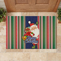 Kiribati Christmas Rubber Doormat Santa With Gift Bag Behind Ribbons Seamless Blue Maori LT03 - Polynesian Pride