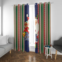 Kiribati Christmas Window Curtain Santa With Gift Bag Behind Ribbons Seamless Blue Maori LT03 With Grommets Blue - Polynesian Pride