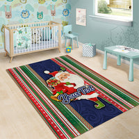 Custom Kiribati Christmas Area Rug Santa With Gift Bag Behind Ribbons Seamless Blue Maori LT03 - Polynesian Pride