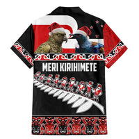 New Zealand Meri Kirihimete Family Matching Mermaid Dress and Hawaiian Shirt Christmas Tui Bird and Kea Bird - Haka Santa with Maori Koru Art Pattern LT03 - Polynesian Pride