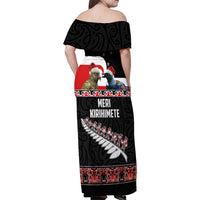 New Zealand Meri Kirihimete Family Matching Off Shoulder Maxi Dress and Hawaiian Shirt Christmas Tui Bird and Kea Bird - Haka Santa with Maori Koru Art Pattern LT03 - Polynesian Pride