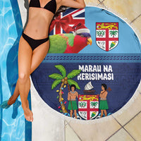 Fiji Marau na Kerisimasi Beach Blanket Christmas Collared Lory - Fiji Emblems and Xmas Palm Tree Tapa Art Pattern