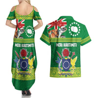 Cook Islands Meri Kiritimiti Couples Matching Summer Maxi Dress and Hawaiian Shirt Christmas Turtle - Cooks Islands Emblems and Polynesian Art Pattern
