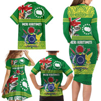 Cook Islands Meri Kiritimiti Family Matching Long Sleeve Bodycon Dress and Hawaiian Shirt Christmas Turtle - Cooks Islands Emblems and Polynesian Art Pattern LT03 - Polynesian Pride