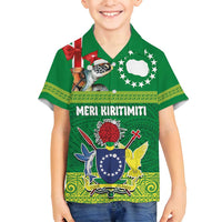 Cook Islands Meri Kiritimiti Family Matching Puletasi and Hawaiian Shirt Christmas Turtle - Cooks Islands Emblems and Polynesian Art Pattern LT03 Son's Shirt Green - Polynesian Pride