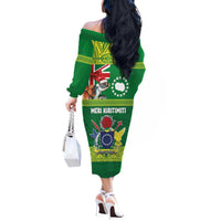 Cook Islands Meri Kiritimiti Off The Shoulder Long Sleeve Dress Christmas Turtle - Cooks Islands Emblems and Polynesian Art Pattern