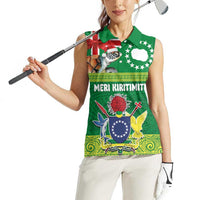 Cook Islands Meri Kiritimiti Women Sleeveless Polo Shirt Christmas Turtle - Cooks Islands Emblems and Polynesian Art Pattern LT03 - Polynesian Pride