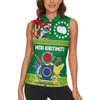 Cook Islands Meri Kiritimiti Women Sleeveless Polo Shirt Christmas Turtle - Cooks Islands Emblems and Polynesian Art Pattern LT03 - Polynesian Pride