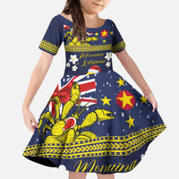 Niue Monuina e Kilisimasi Family Matching Off Shoulder Maxi Dress and Hawaiian Shirt Christmas Uga - Niue Map and Emblem with Hiapo Art Pattern LT03 Daughter's Dress Yellow - Polynesian Pride