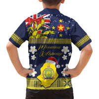 Niue Monuina e Kilisimasi Family Matching Off Shoulder Short Dress and Hawaiian Shirt Christmas Uga - Niue Map and Emblem with Hiapo Art Pattern LT03 - Polynesian Pride